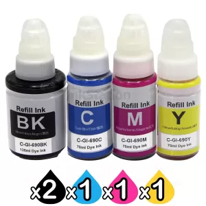 5-Pack Compatible Canon GI690 Ink Bottles [2BK+1C+1M+1Y]