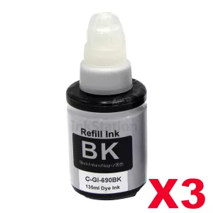 3 x Compatible Canon GI690BK Black Ink Bottle