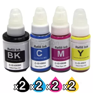 8-Pack Compatible Canon GI690 Ink Bottles [2BK+2C+2M+2Y]