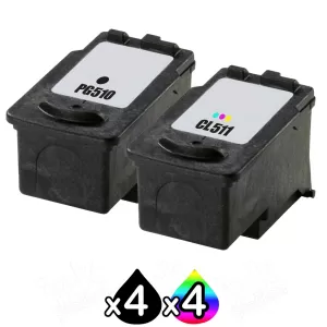 8 Pack Canon PG-510 & CL-511 Compatible Value Pack [4BK,4C]