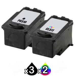 5 Pack Canon PG-510 & CL-511 Compatible Value Pack [3BK,2C]