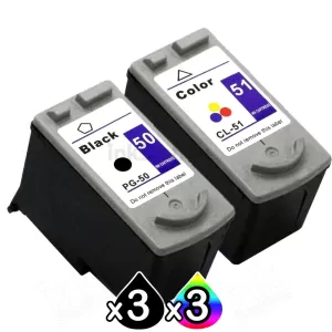 6 Pack Canon PG-50 CL-51 Compatible Value Pack [3BK,3C]
