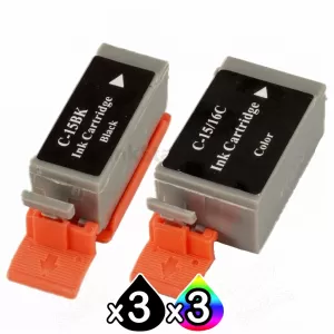 6 Pack Canon BCI-15BK BCI-15C Compatible Value Pack for CANON I70, I80 [3BK,3C]