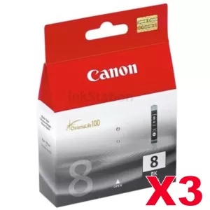 3 x Genuine Canon CLI-8BK Photo Black Inkjet Cartridge