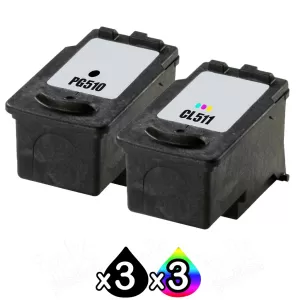 6 Pack Canon PG-510 & CL-511 Compatible Value Pack [3BK,3C]