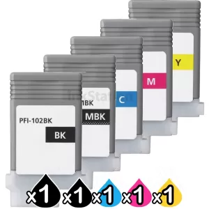5 Pack Compatible Canon PFI-102 Ink Cartridge Combo [1BK,1MBK,1C,1M,1Y]