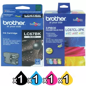 Genuine Brother LC-67 Black + CMY Colour Ink Cartridges Combo [BK+C+M+Y]