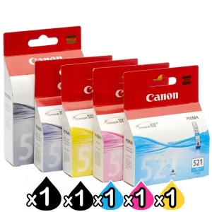 5-Pack Genuine Canon PGI-520 & CLI-521 Inkjet [1BK,1PBK,1C,1M,1Y]