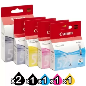 6-Pack Genuine Canon PGI-520 & CLI-521 Inkjet [2BK,1PBK,1C,1M,1Y]