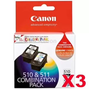 3 x Canon PG-510 + CL-511 Genuine Ink Twin Pack (PG510CL511CP) [3BK,3C]