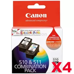 4 x Canon PG-510 + CL-511 Genuine Ink Twin Pack (PG510CL511CP) [4BK,4C]