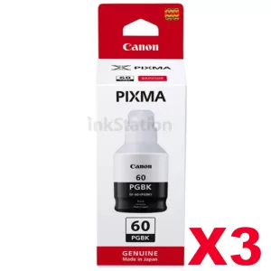 3 x Genuine Canon GI60PGBK Black Ink Bottle - 6,000 pages