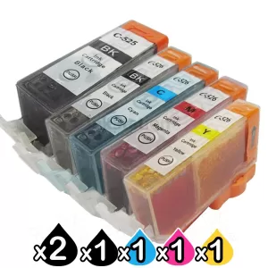 6-Pack Canon PGI-525, CLI-526 Compatible Inkjet (with Chip) [2BK,1PBK,1C,1M,1Y]