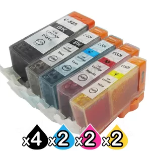 12-Pack Canon PGI-525, CLI-526 Compatible Inkjet (with Chip) [4BK,2PBK,2C,2M,2Y]