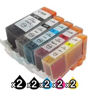 10-Pack Canon PGI-525, CLI-526 Compatible Inkjet (with Chip) [2BK,2PBK,2C,2M,2Y]
