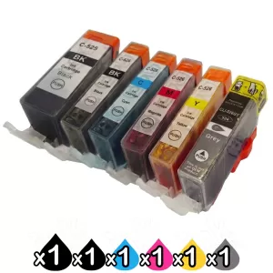 6-Pack Canon PGI-525, CLI-526 Compatible Inkjet (with Chip) [1BK,1PBK,1C,1M,1Y,1GY]
