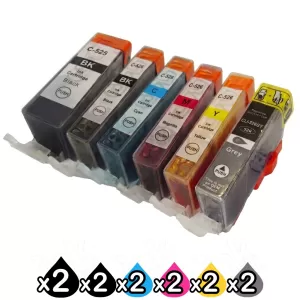 12-Pack Canon PGI-525, CLI-526 Compatible Inkjet (with Chip) [2BK,2PBK,2C,2M,2Y,2GY]