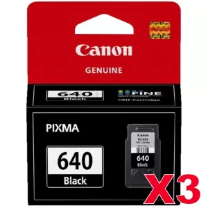 3 x Canon PG-640 Genuine Black Ink Cartridge - 180 pages