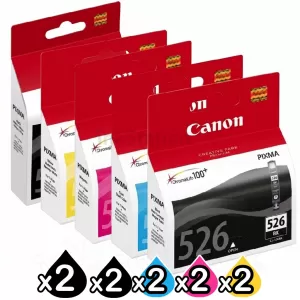 10-Pack Genuine Canon PGI-525 & CLI-526 Inkjet Combo [2BK,2PBK,2C,2M,2Y]
