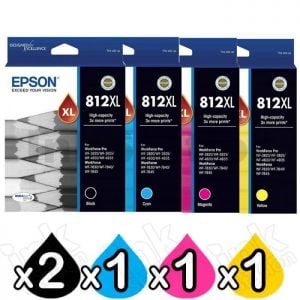 5 Pack Epson 812XL (C13T05E192-C13T05E492) Genuine High Yield Ink Cartridge Combo [2BK,1C,1M,1Y]