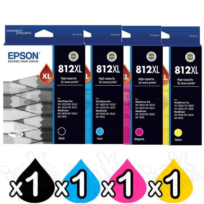 Epson 4 Pack 812XL (C13T05E192-C13T05E492) Genuine High Yield Ink Cartridge Combo [1BK,1C,1M,1Y 