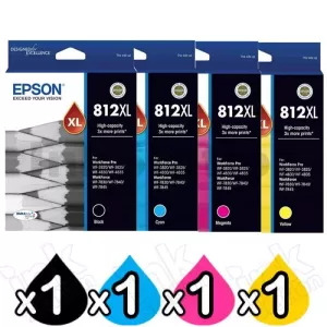 4 Pack Epson 812XL (C13T05E192-C13T05E492) Genuine High Yield Ink Cartridge Combo [1BK,1C,1M,1Y]