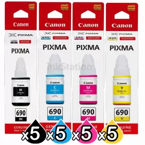 20-Pack Genuine Canon GI690 Ink Bottles [5BK+5C+5M+5Y]