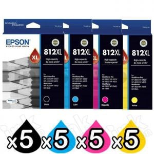 20 Pack Epson 812XL (C13T05E192-C13T05E492) Genuine High Yield Ink Cartridge Combo [5BK,5C,5M,5Y]