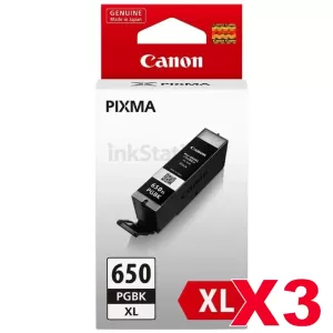 3 x Canon PGI-650XLBK Genuine Black High Yield Inkjet Cartridge