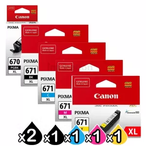 6 Pack Genuine Canon PGI-670XL, CLI-671XL High Yield Inkjet Combo [2BK,1PBK,1C,1M,1Y]