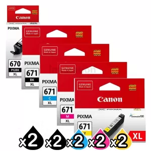 10 Pack Genuine Canon PGI-670XL, CLI-671XL High Yield Inkjet Combo [2BK,2PBK,2C,2M,2Y]