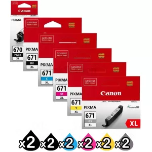 12 Pack Genuine Canon PGI-670XL, CLI-671XL High Yield Inkjet Combo [2BK,2PBK,2C,2M,2Y,2GY]