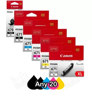 Any 20 Pack Genuine Canon PGI-670XL, CLI-671XL High Yield Inkjet Combo [BK,PBK,C,M,Y,GY]