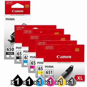 6 Pack Canon PGI-650XL CLI-651XL Genuine High Yield Inkjet Cartridges [1BK,1PBK,1C,1M,1Y,1GY]