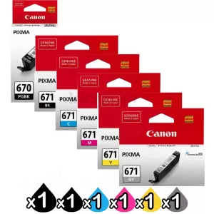 6 Pack Genuine Canon PGI-670, CLI-671 Inkjet Combo [1BK,1PBK,1C,1M,1Y,1GY]