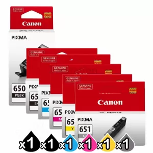 6 Pack Canon PGI-650 CLI-651 Genuine Inkjet Cartridges [1BK,1PBK,1C,1M,1Y,1GY]