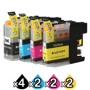 10 Pack Compatible Brother LC-133 Ink Cartridges [4BK,2C,2M,2Y]