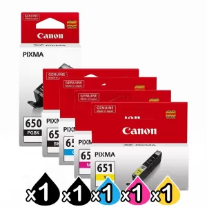 5 Pack Canon PGI-650 CLI-651 Genuine Inkjet Cartridges [1BK,1PBK,1C,1M,1Y]