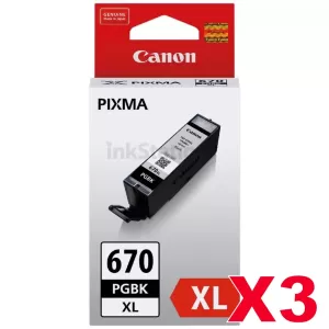 3 x Genuine Canon PGI-670XLBK Black High Yield Inkjet