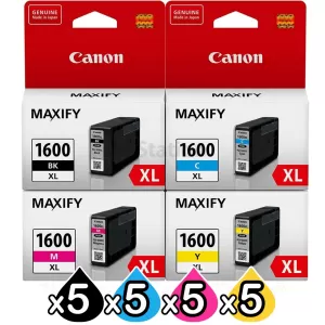 20 Pack Canon PGI-1600XL Genuine High Yield Ink Cartridge [5BK,5C,5M,5Y]