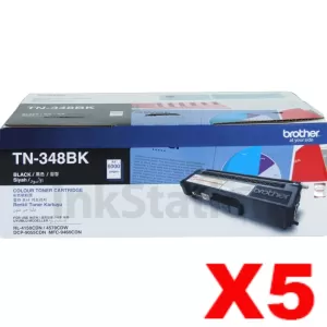 5 x Genuine Brother TN-348BK Black Toner Cartridge - 6,000 pages