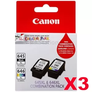 3 x Canon PG-645XL + CL-646XL Genuine High Yield Ink Twin Pack [PG645XLCL646XLCP] [3BK, 3CL]
