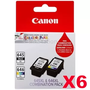 6 x Canon PG-645XL + CL-646XL Genuine High Yield Ink Twin Pack [PG645XLCL646XLCP] [6BK, 6CL]