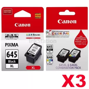 9-Pack Canon PG-645XL + (PG-645XL, CL-646XL - Twin Pack) Genuine High Yield Ink Cartridges [6BK, 3CL]
