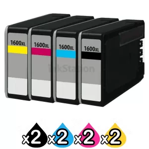 8 Pack Canon PGI-1600XL Compatible High Yield Ink Cartridge [2BK,2C,2M,2Y]