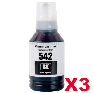 3 x Compatible for Epson T542 Black Ink Bottle C13T06A192 - 127ml