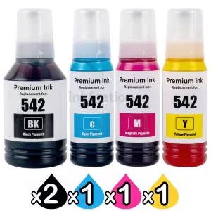 5-Pack Compatible for Epson T542 Ink Bottle Combo [2BK+C+M+Y]