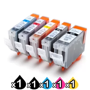 5-Pack Canon PGI-5BK, CLI-8BK/C/M/Y Compatible Inkjet (with Chip) [1BK,1PBK,1C,1M,1Y]