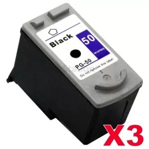 3 x Compatible Canon PG-50 Black High Yield Ink Cartridge - 510 pages