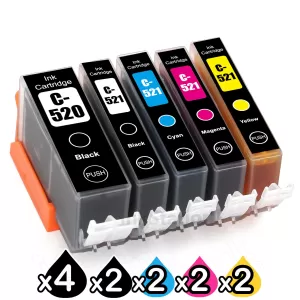 12-Pack Canon PGI-520, CLI-521BK,CMY Compatible Inkjet (with Chip) [4BK,2PBK,2C,2M,2Y]